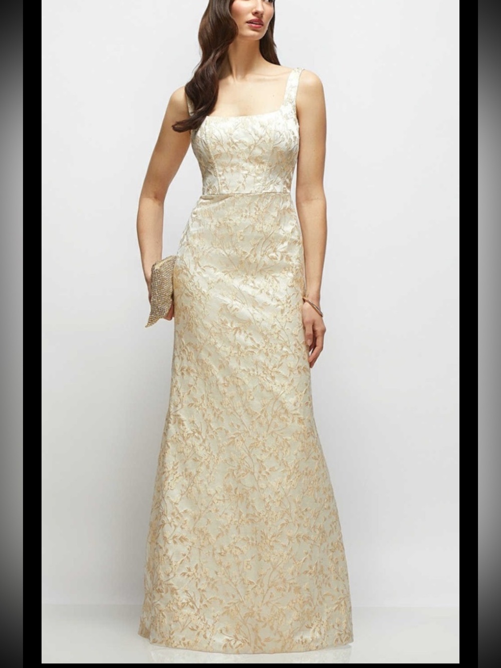 DESSY COLLECTION BETTINA · CHAMPAGNE FILIGREE BROCADE Gown,sz 8, New